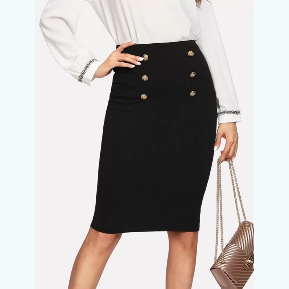 Button Embellished Pencil Skirt